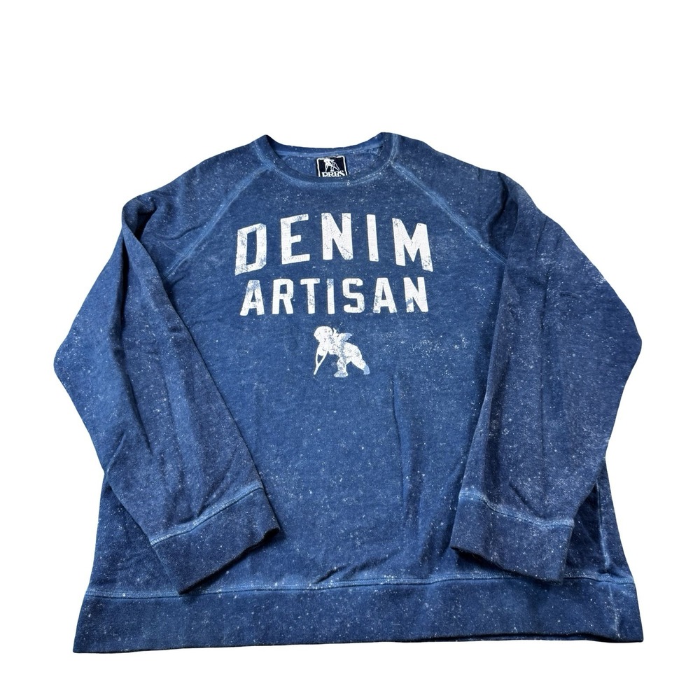 PRPS Blue Denim Artisan Cotton Blend Indigo Crewneck Graphic Sweater Size 2XL